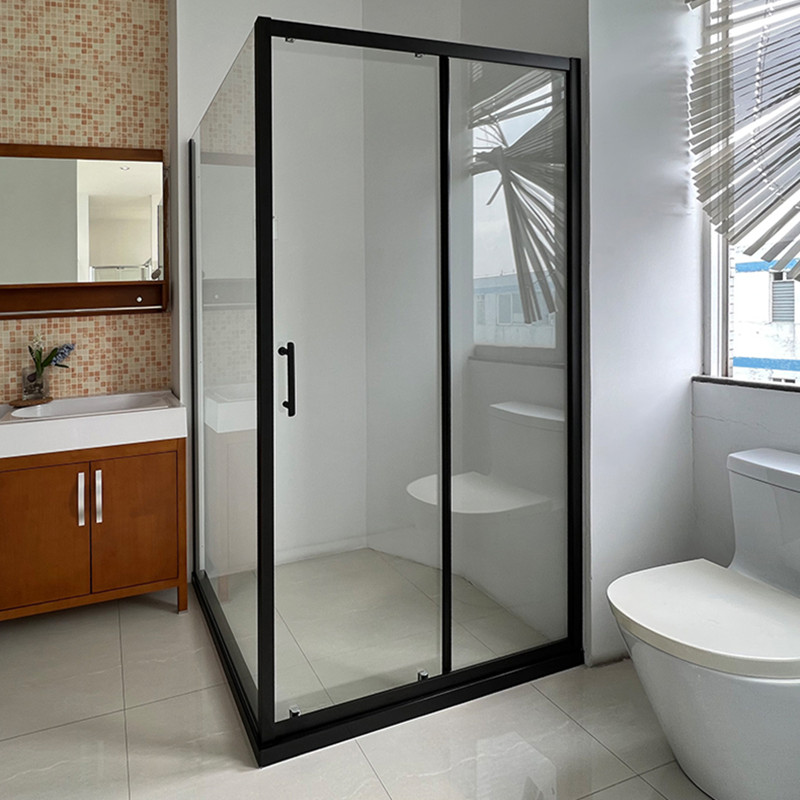 Customized polished silver & Matted Black handle clear tempered glass with frame shower enclosure