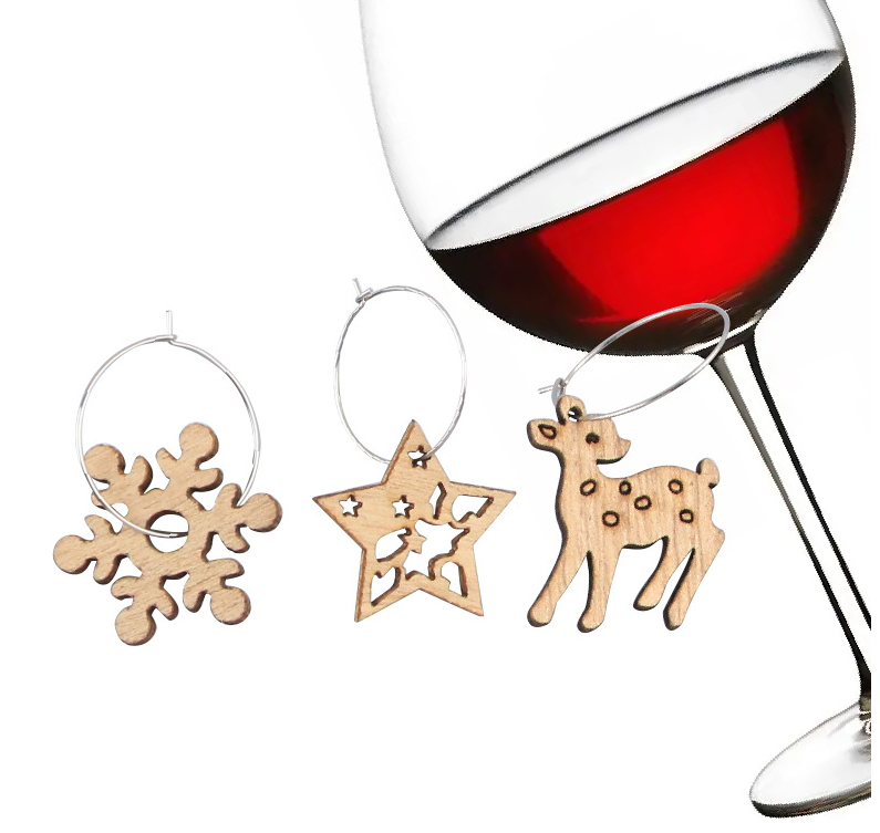 Wine Charms-Wooden Christmas Charm