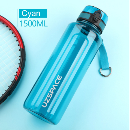 UZSPACE 1.5L plastic tritan leakproof outdoor travel water bottle for mountain bike with flip top