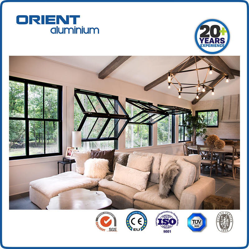 Fold Up Windows Inward Vertical Folding Black Aluminium Window