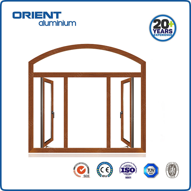Factory hot sale wooden frame casement windows wood grain aluminum house window