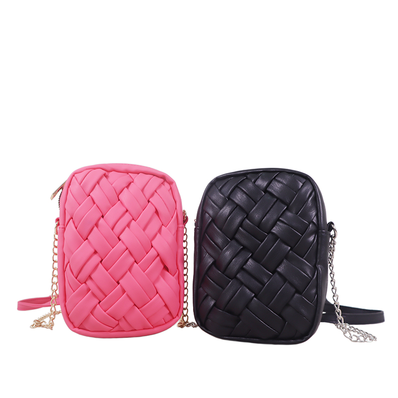 Fushcia/ Black hand braided cell bag, shoulder bag, chain bag, party bag, lady bag