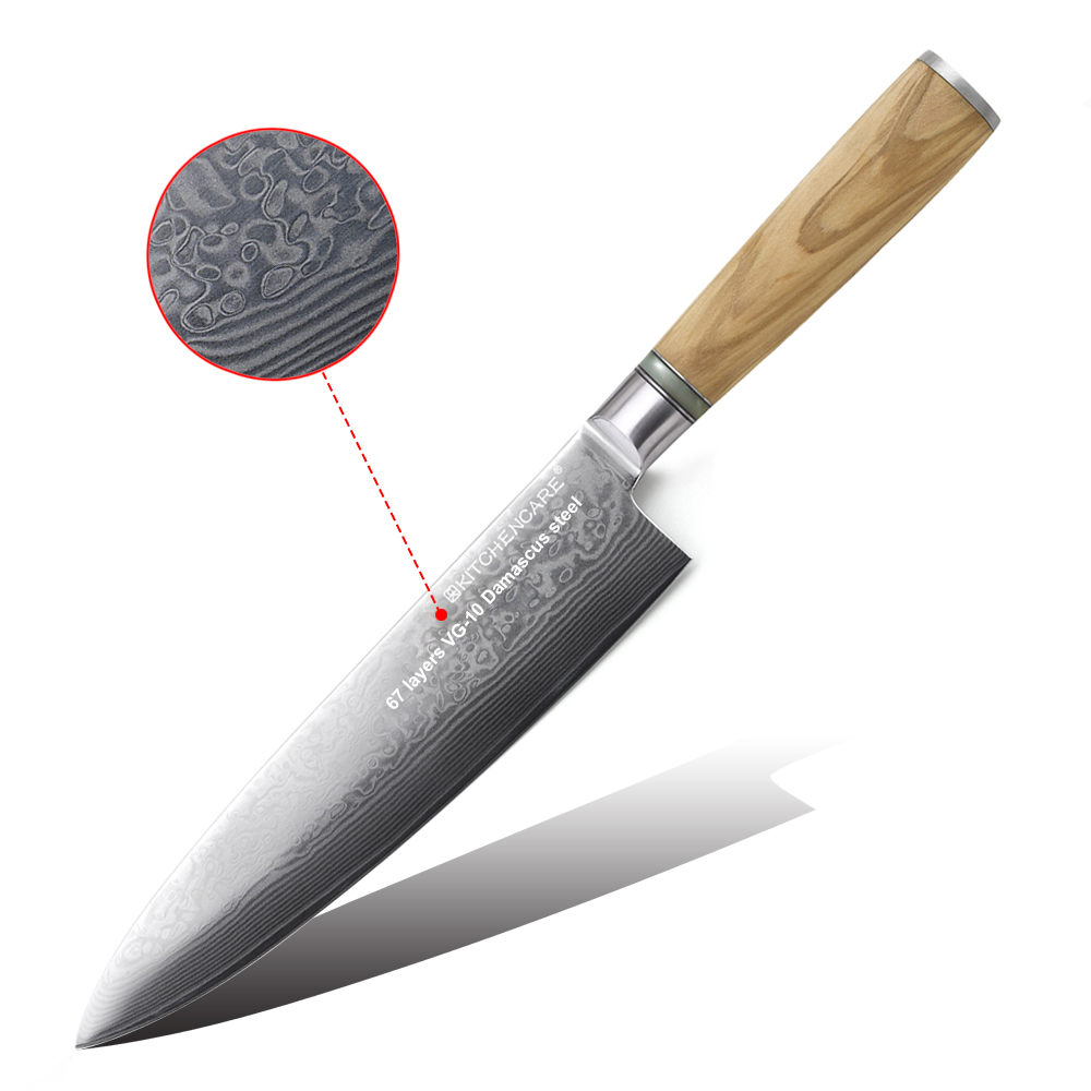 Hip-home chef knife Damascus steel kitchen meat knife with olive wood handle