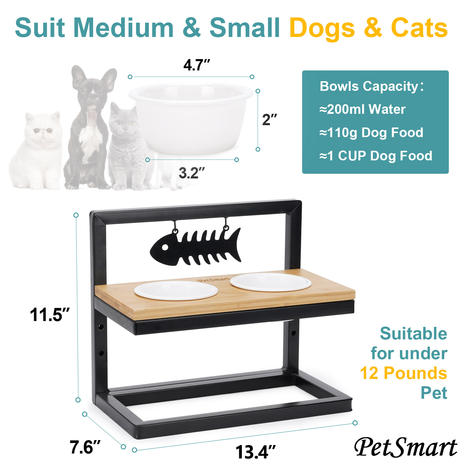 PetSmart Elevated Dog Bowls Adjustable to 3 or 6 Heights with Marker,