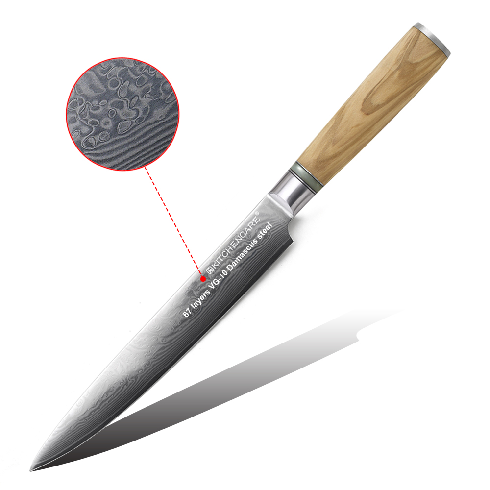 Hip-home carving knife Damascus steel kitchen slicing knife with olive wood handle