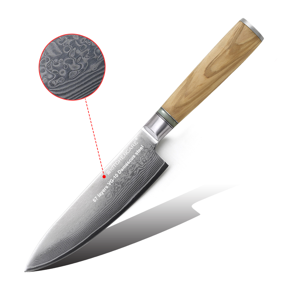 Hip-home 6inch chef knife Damascus steel kitchen knife with olive wood handle