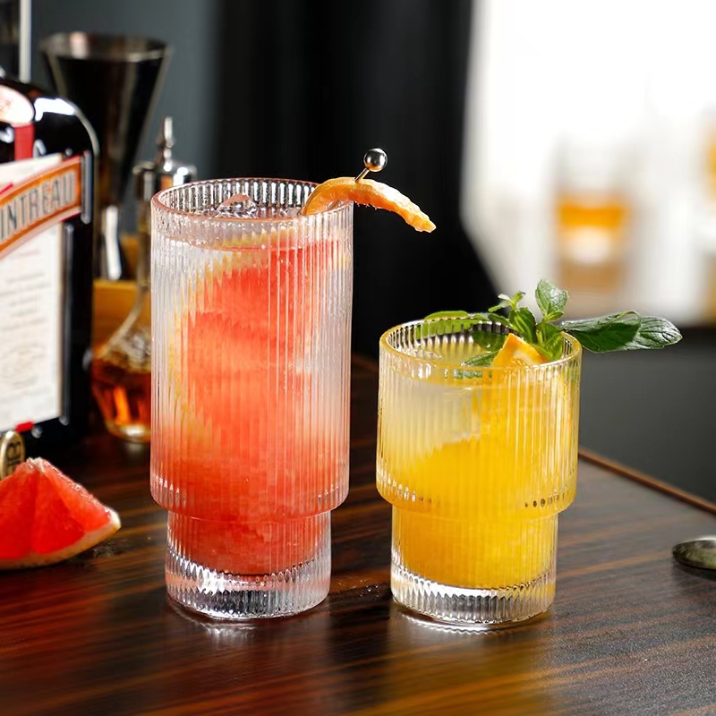 Vertical striped vintage glass cup