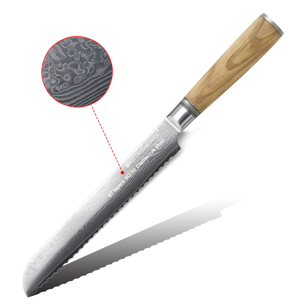 Hip-home bread knife Damascus serrated knife with olive wood handle