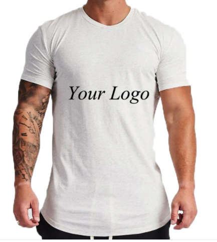 Workout Fitness Soft Cotton Men Running T Shirts Slim Fit Performance Black Curved Hem Tshirts
