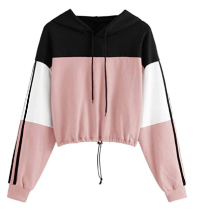 Women Casual Long Sleeve Colorblock Pullover Sweatshirt Crop Top Hoody