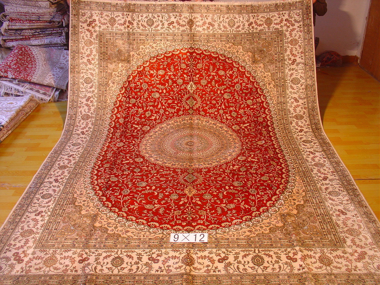 Persian splendor 10x10ft blue color hand knotted silk carpet for dinning room