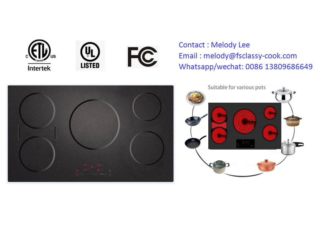 ETL certificate 5 Burners Cooktop Full Flex Zone Induction Hob Built-in Electric Stove Appliance
