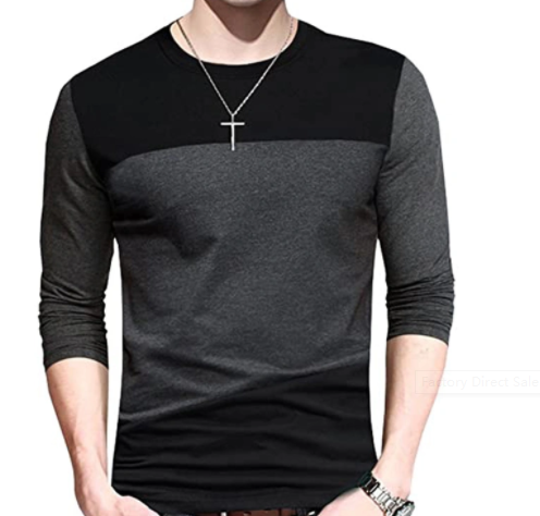 Factory Direct Sale Customized Long Sleeve Round Neck Cotton Color Block Men′ S T Shirt