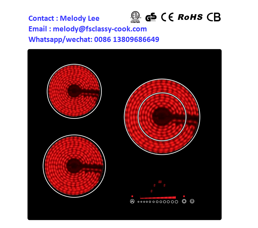 3300w 3 Burners electric Cooktop 60cm ceramic cooktop KC,GS,CE ceramic hob Built-in Electric Stove