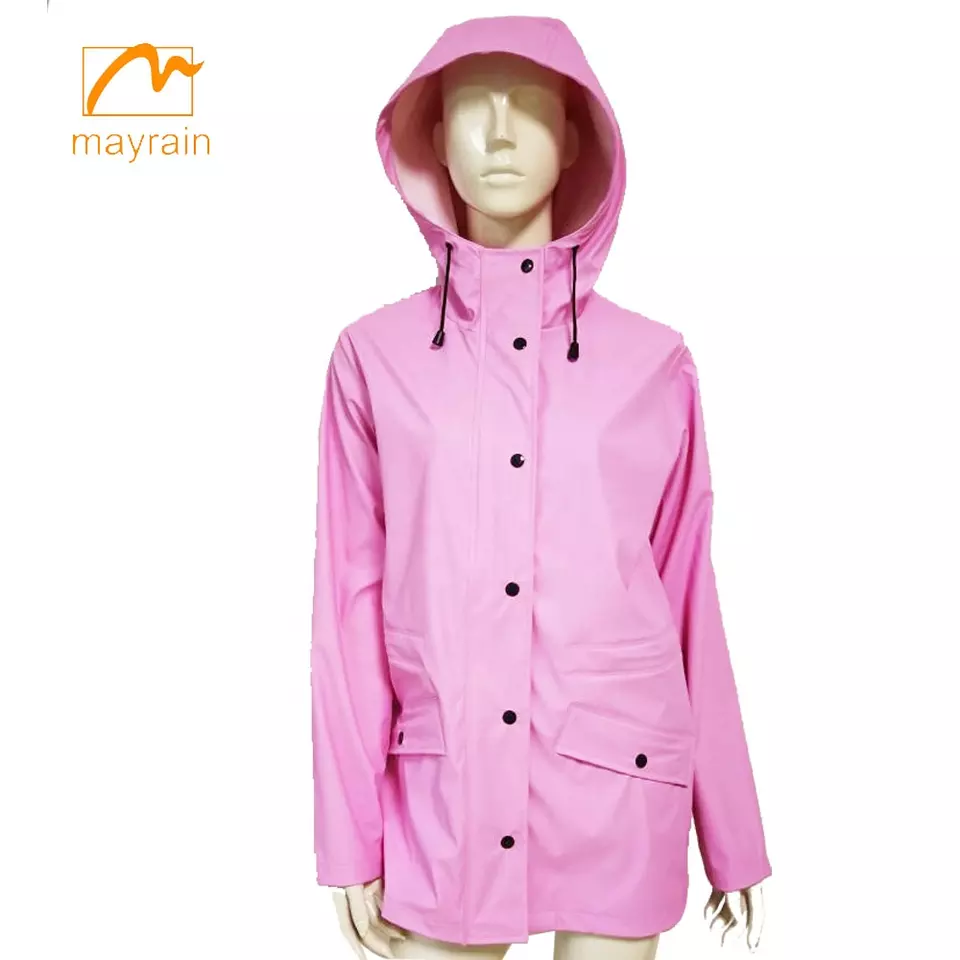 PU fabric adult rain jacket