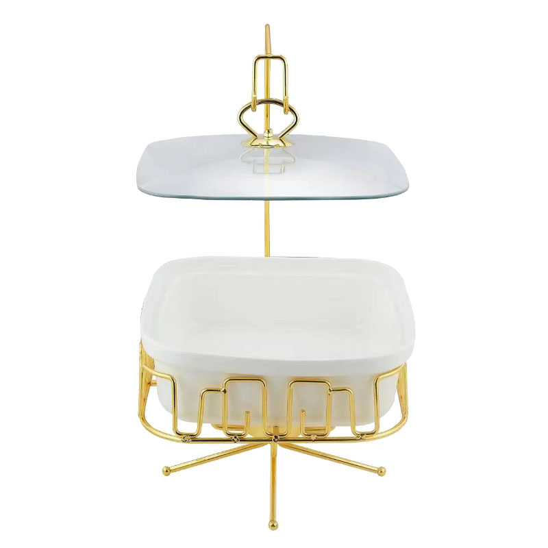 Porcelain Square Food Warmer W/Glass Cover