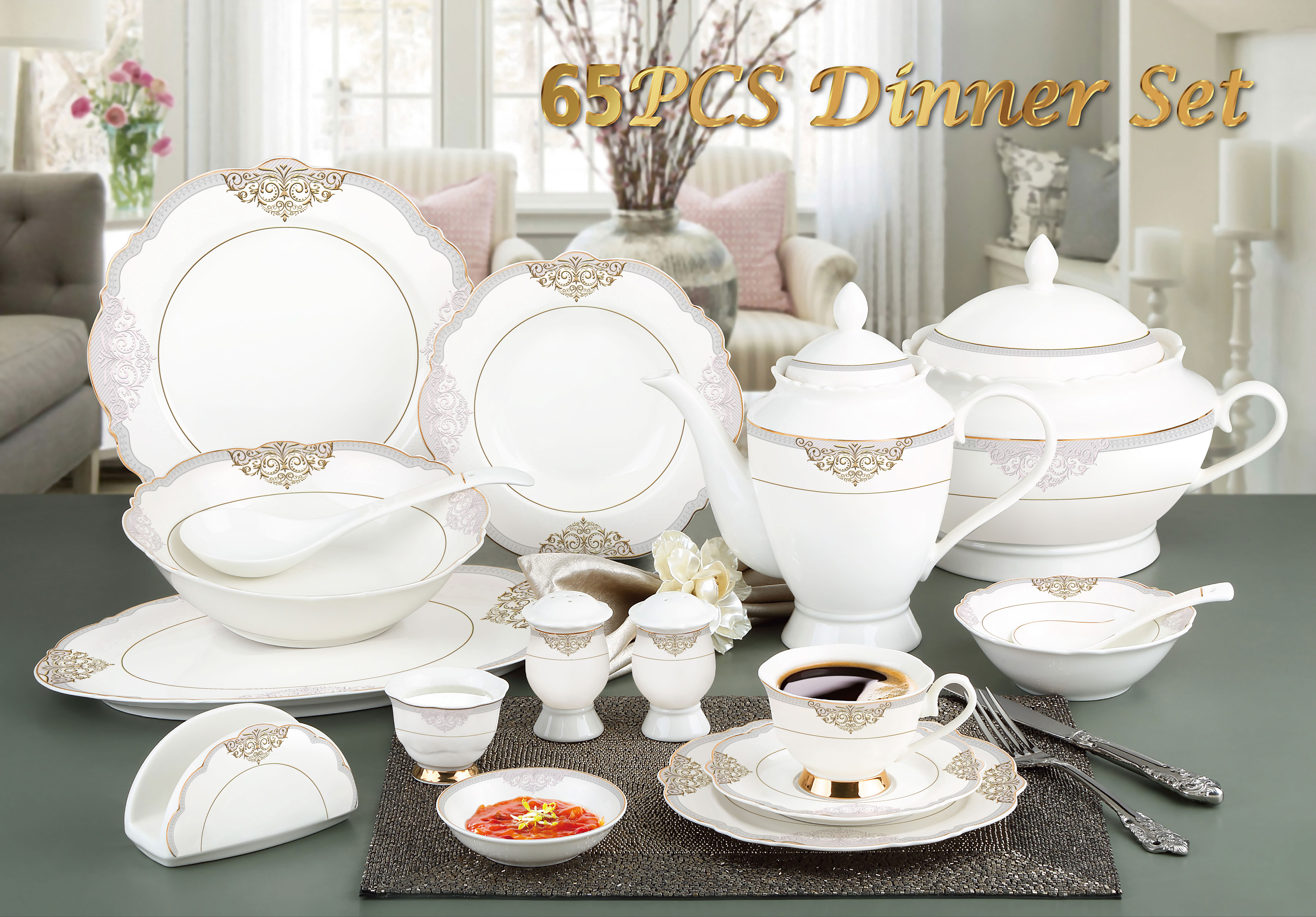 Luxury Bone China Plates Sets Dinner Table Set Porcelain Dinnerware Set
