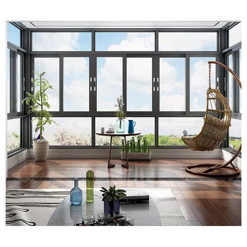 Aluminum Residential Glass Windows Double Tempered Glass Thermal Break Sliding Windows with Transom