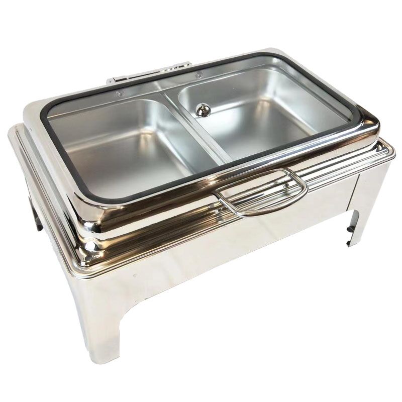 Ss 201 Soft Close Rect. Shaped Chafing Dish W/ Large Window View Cover