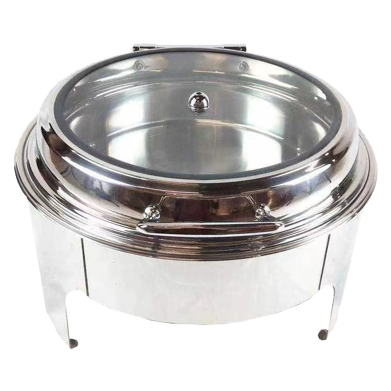 Ss 201 Soft Close Round Shapedchafing Dish W/ Large Window View Cover