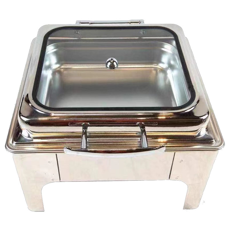 Ss 201 Soft Close Square Shaped Chafing Dish W/ Large Window View Cover