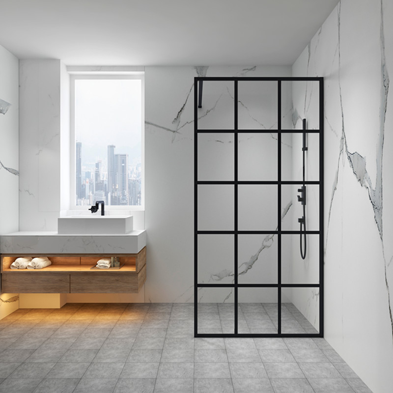 Shower Door Clear Tempered Glass Framed Shower Screen Walk-in Black