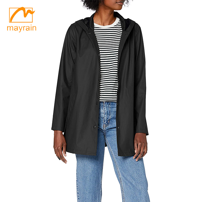 Fashion polyester raincoat custom color button black motorcycle lightweight