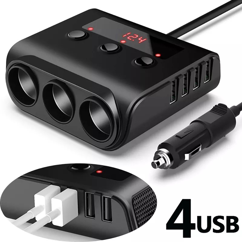 3 Way 12V 24V Multi Socket Car Cigarette Lighter Splitter Car Multi Charger MobilePhone Fast Charger