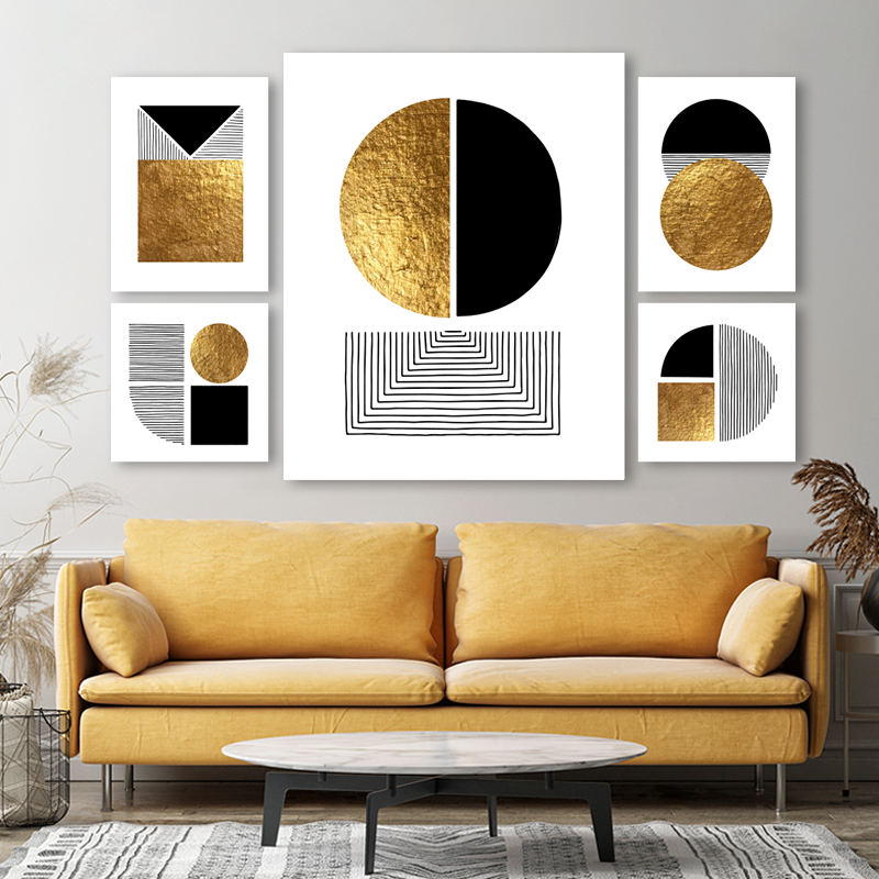 5 Panel Wall Art Pictures Golden Foil Maxim Factory 5 PC Wall Painting Set Painting Abstract Flowers