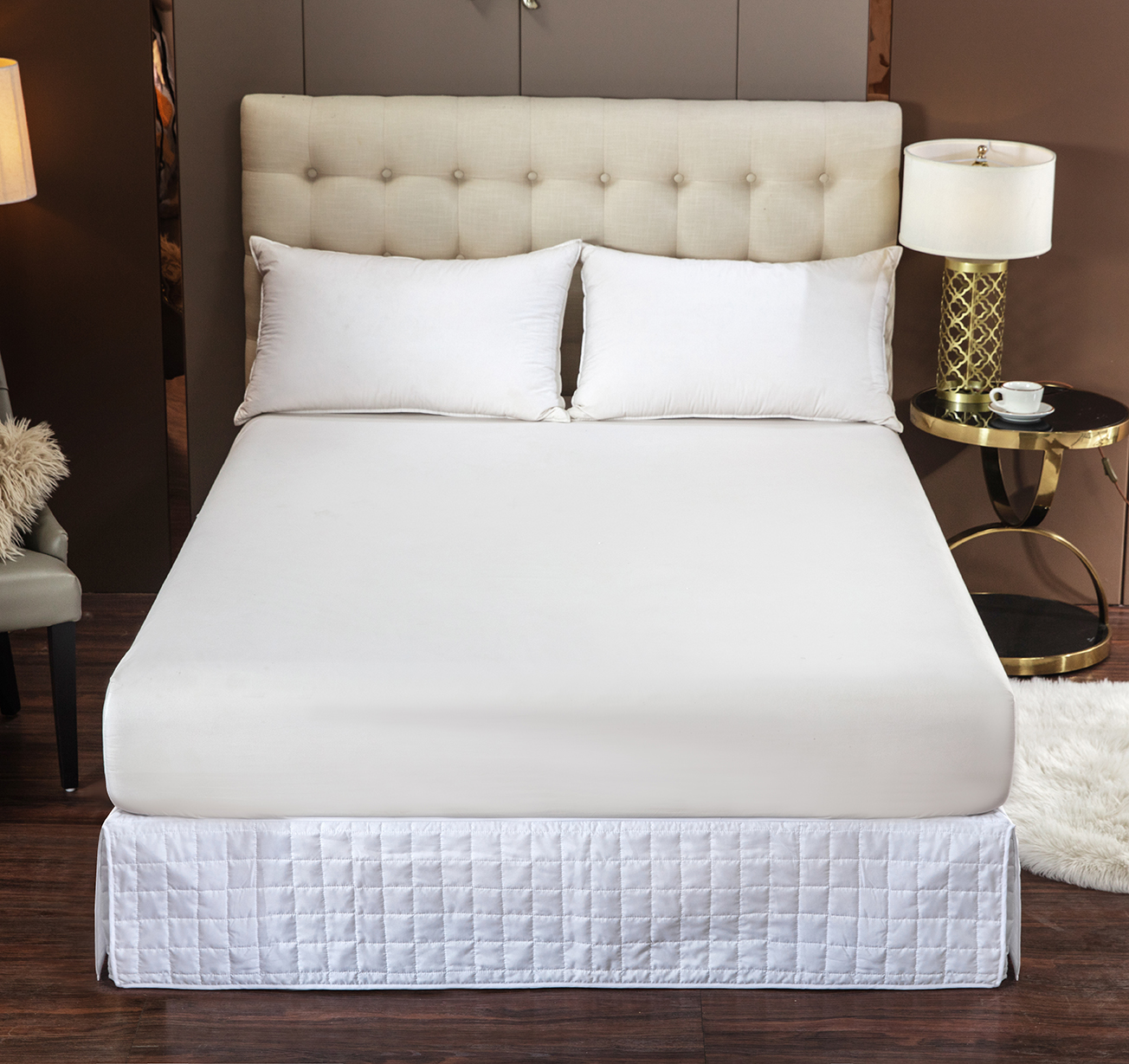 Quilted White beautiful bed skirt