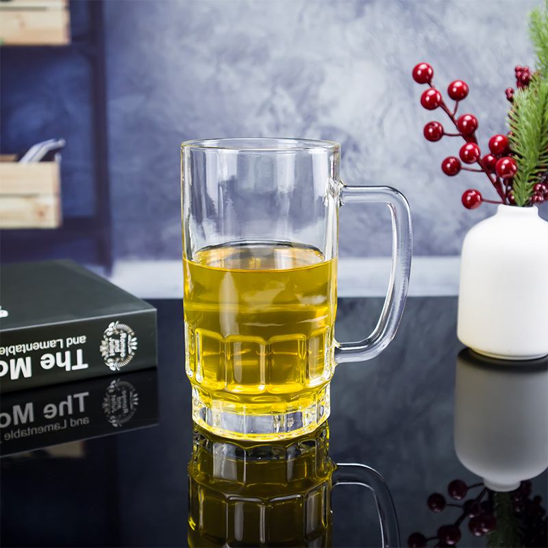 Glass Beer Mug Tea Water Juice Cup with Handle Transparent Clear