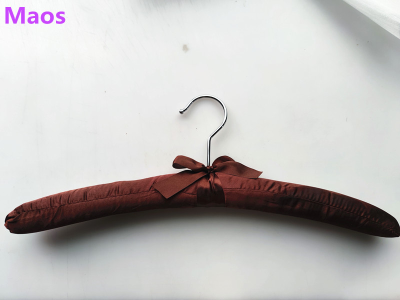 Brown satin padded hanger, brown satin hanger with ribbon