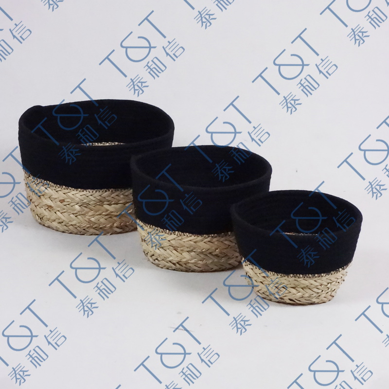 Set of 3 seagrass & cotton rope storage basket