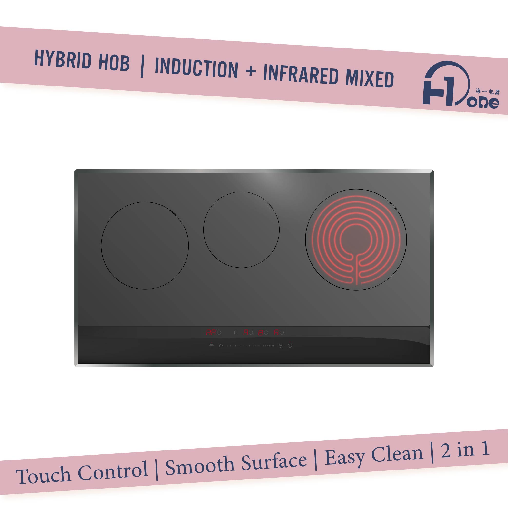 78cm Built-in 3 Burners Glass Ceramic Heating Evenly Infrared Induction Cooker in Black