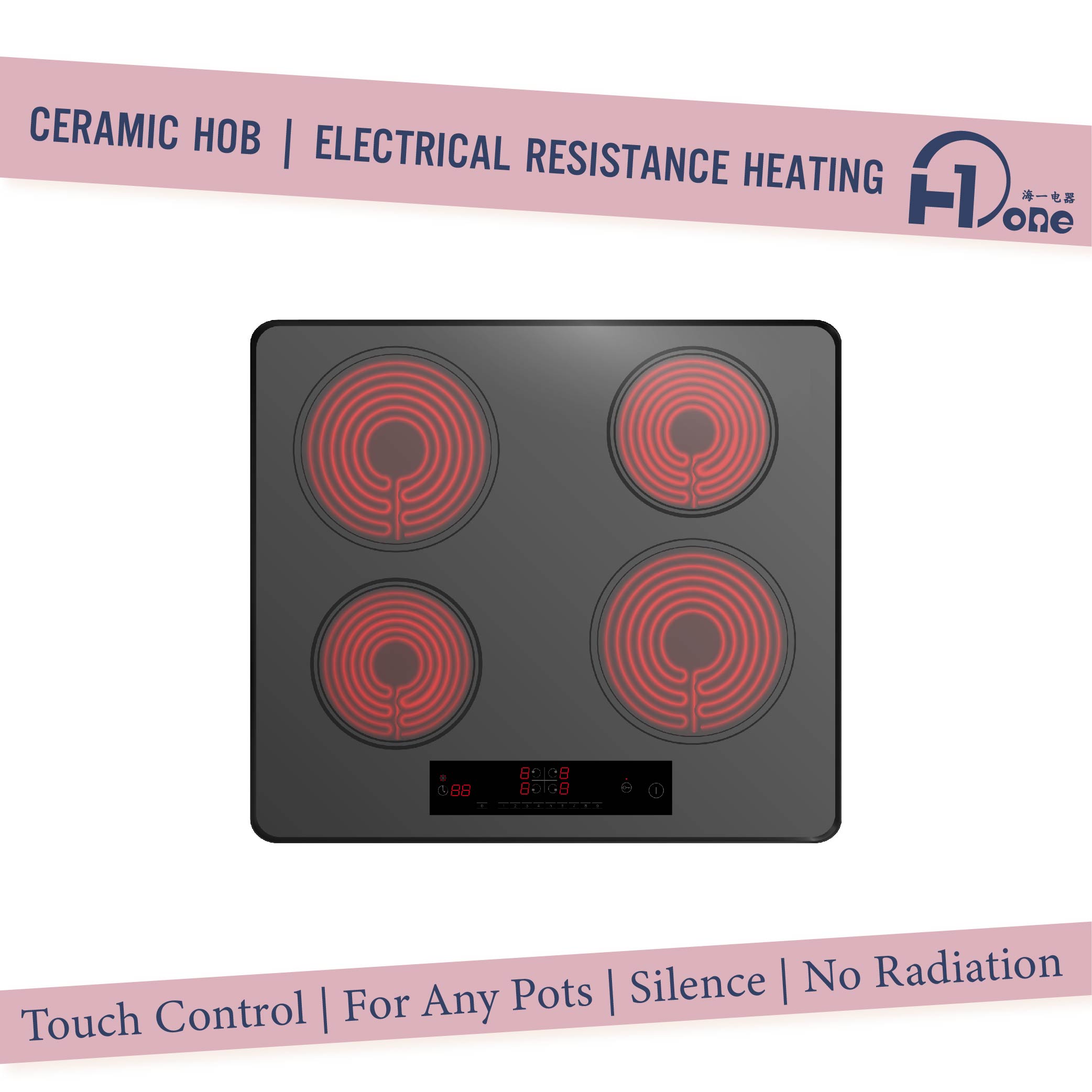 Electric Built in 60cm Ceramic Hob with Front Touch Control Black Glass