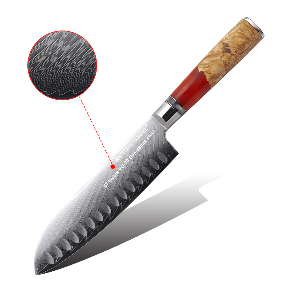Hip-home new release stainless steel kitchen meat knife Damascus steel kitchen 7" santoku knives