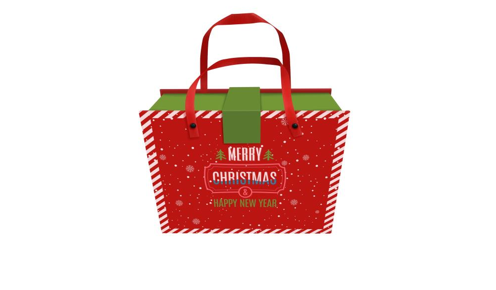 Merry Christmas gift box with handles