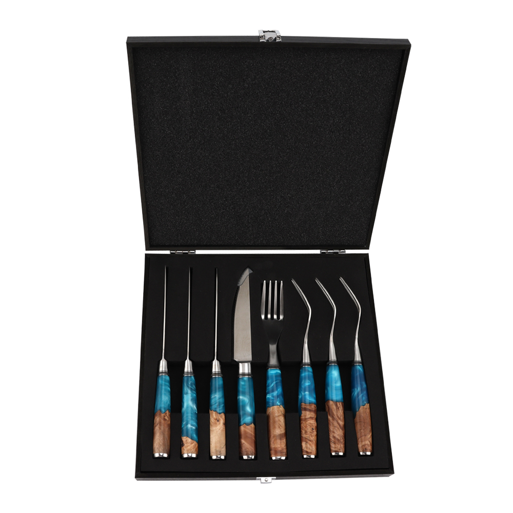 Hip-home Damascus pattern steak knives kitchen 8pcs steak knives and forks set
