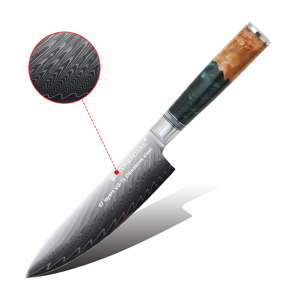 Hip-home hot selling Damascus steel kitchen meat knife VG10 kitchen green 6"chef knives