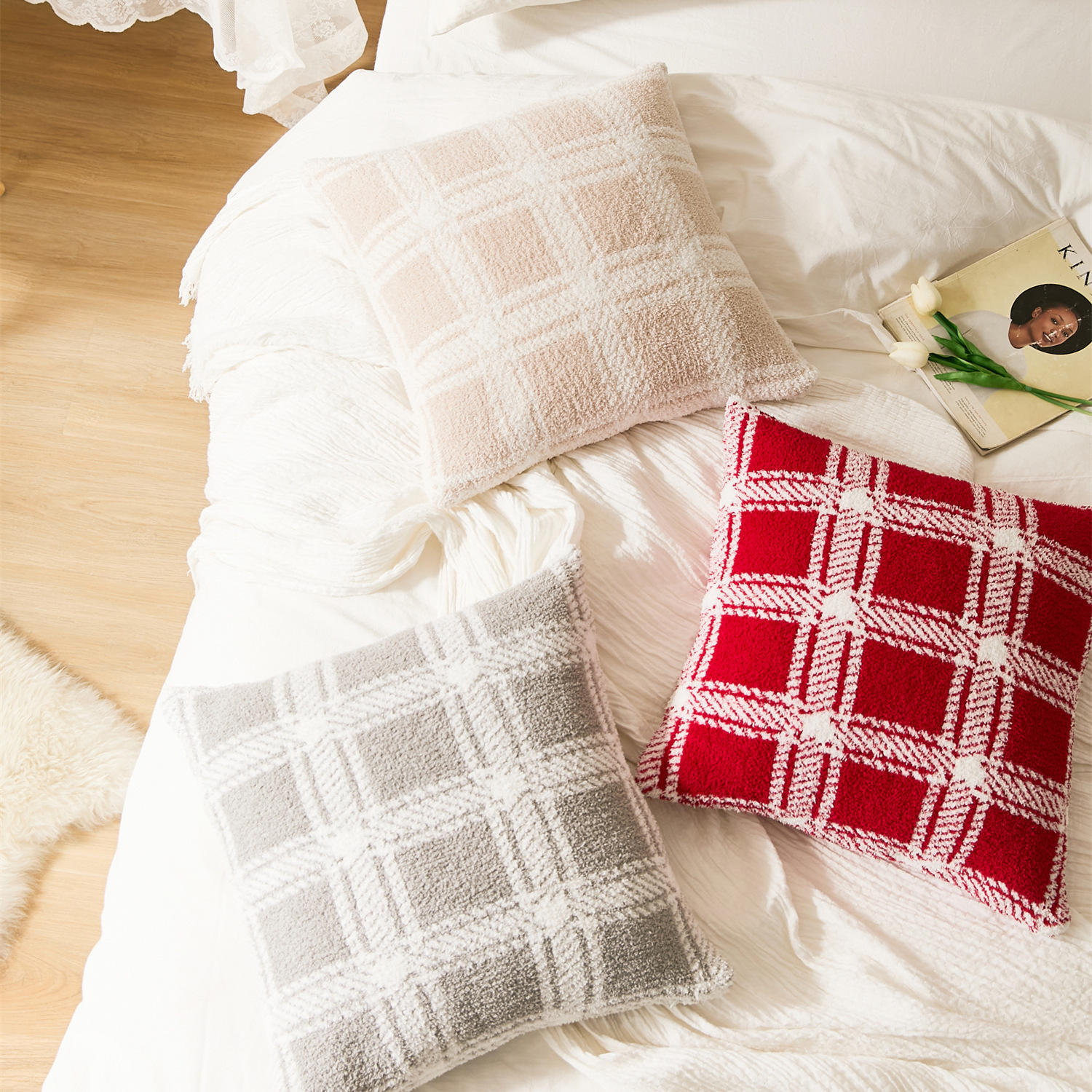 Plaid Print Pillow Case, cotton pillow case, jacquard cushion cover
