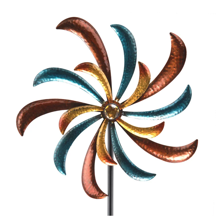 Windmill Stake Outdoor Metal Wind Spinners for Yard and Garden, Double Windmill with Stable Stake