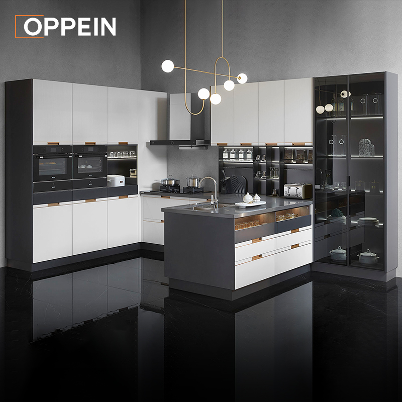 White and Black Lacquer Modern Kitchen Cabinet PLCC21128