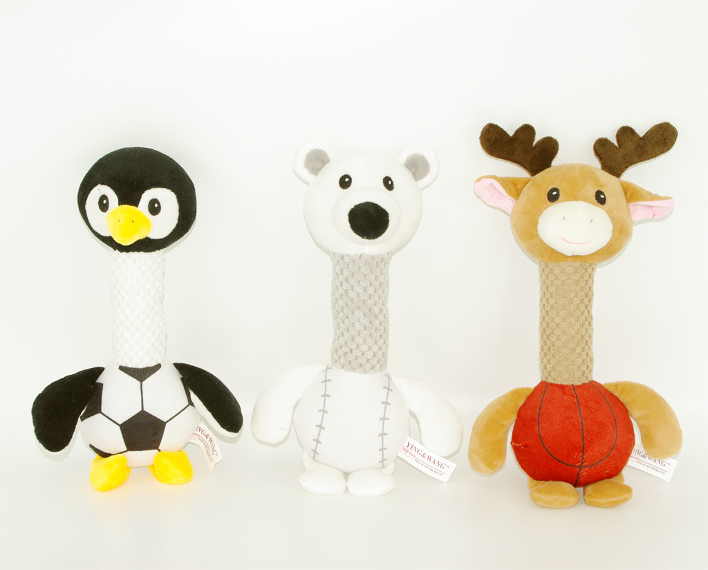 Plush pet toy with sportsball animals