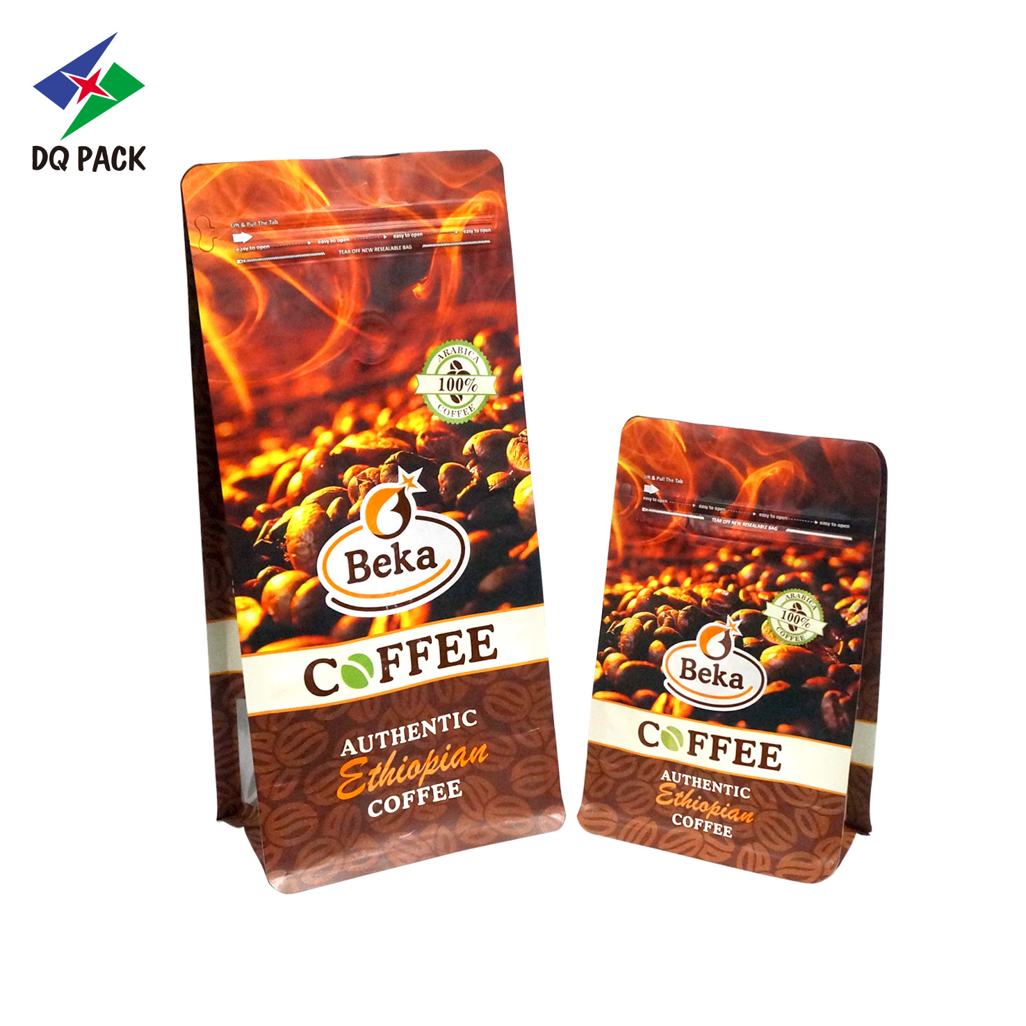 Flat bottom pouch with valve and zipper coffee bean packaigng bag
