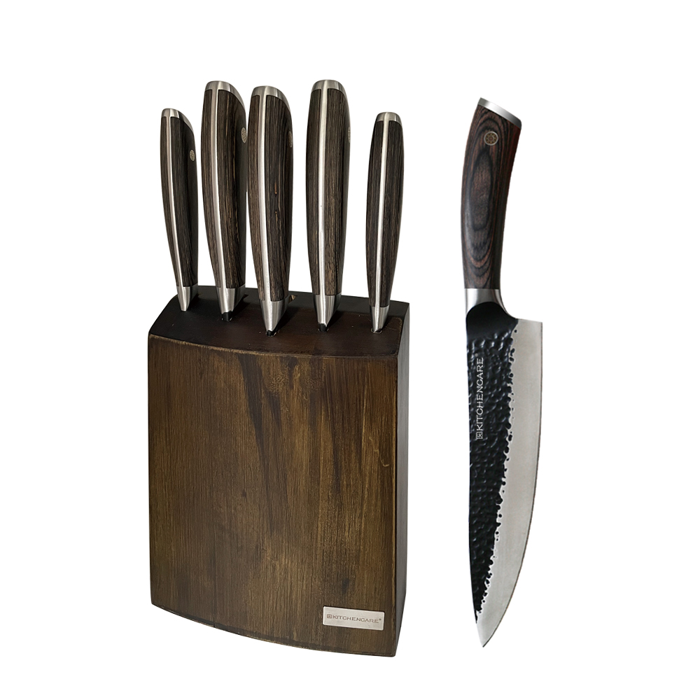 Hip-home stainless steel kitchen black 6pcs knives block set professional chef knife kitchen knives
