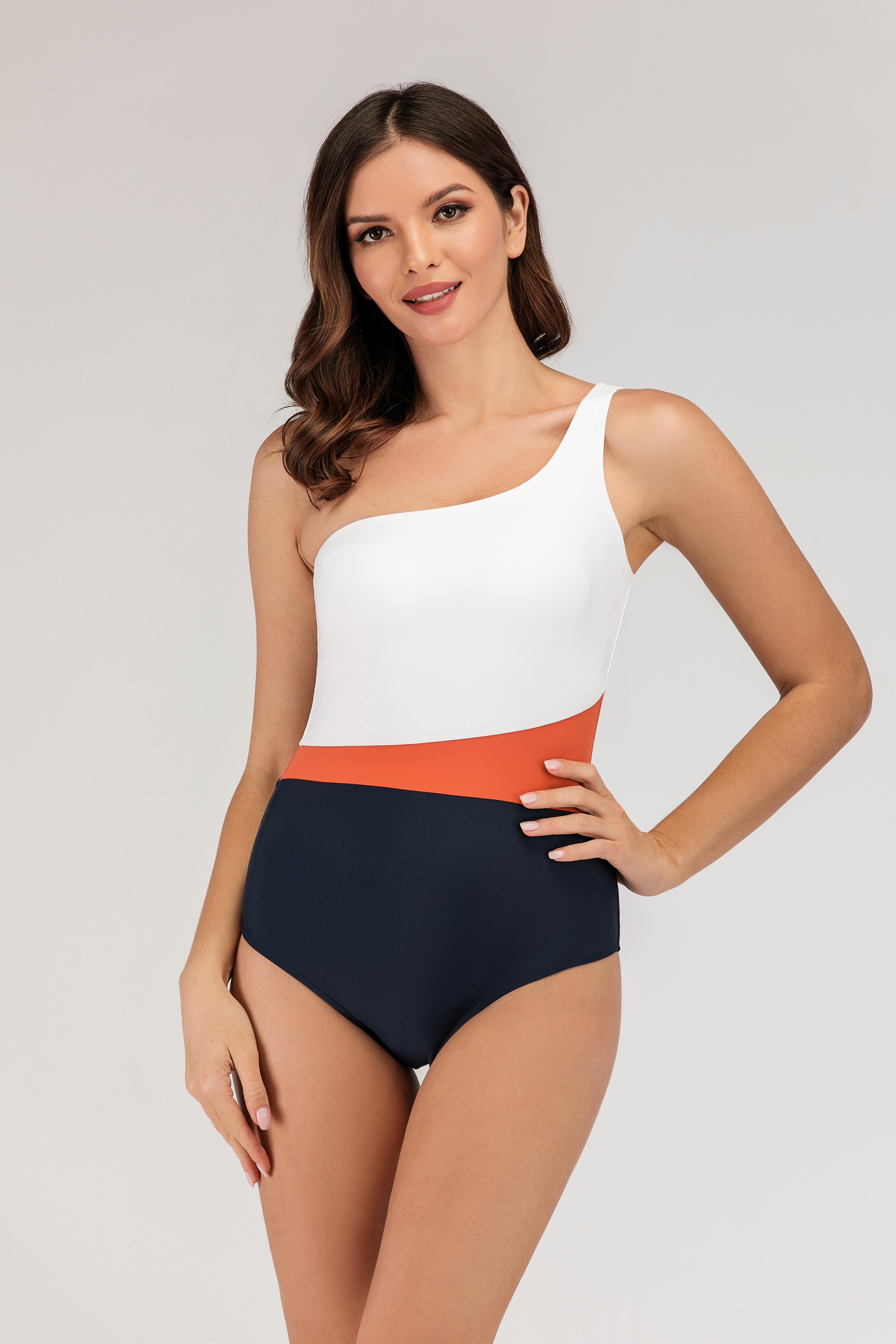 one shoulder solid swimwear