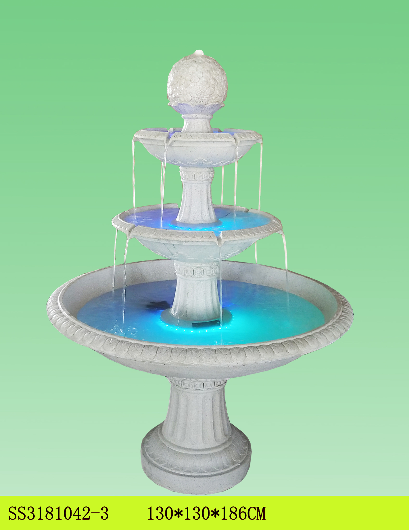 Polyresin outdoor tiers waterfall fountain with LED controller