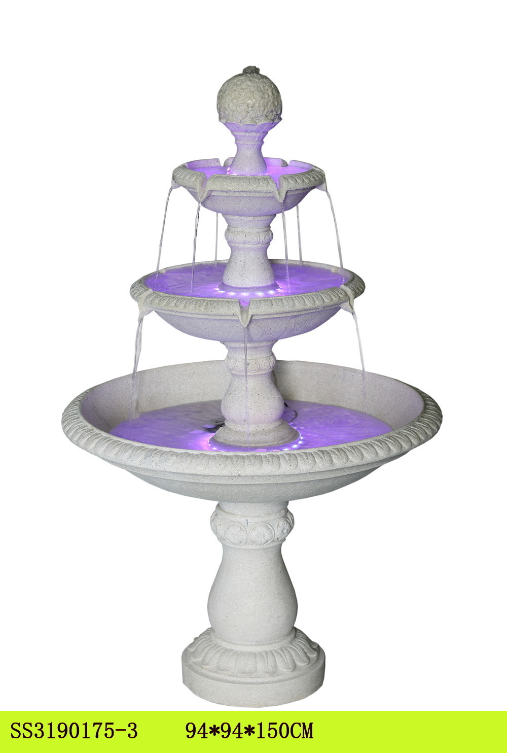 Polyresin outdoor tiers waterfall fountain with LED controller