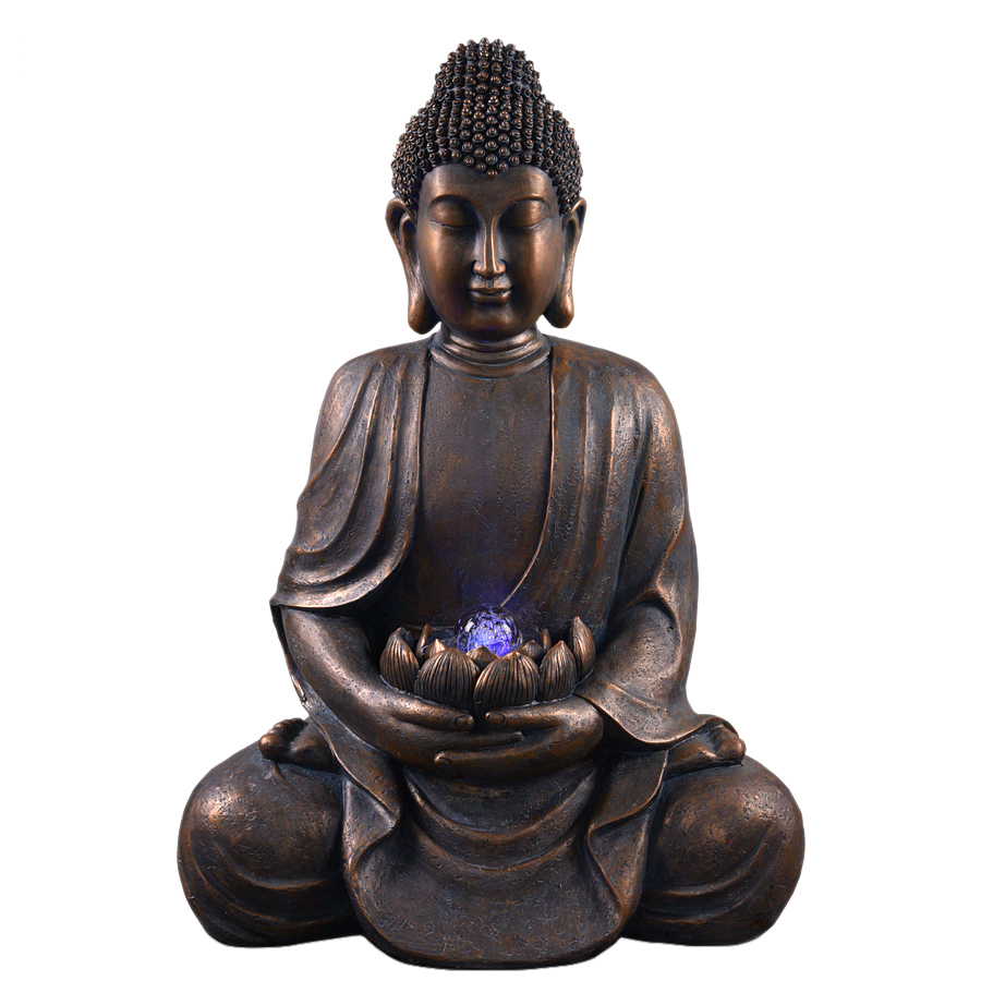 Polyresin outdoor Buddha fountain with glass ball and led light