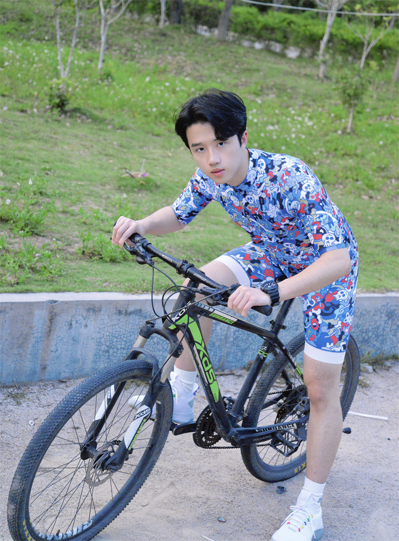 Mens knitted elastic print mountain bike T shirt